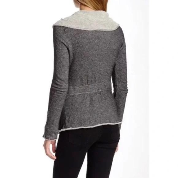 Blanc Noir, BNCI Sweater Jacket Gray Small Cotton Raw Edging Zipper Whimsical - Picture 2 of 4